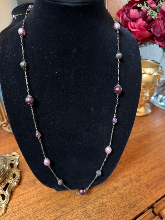Jewelry - Long Purple Bead Station Necklace - Women Jewelry